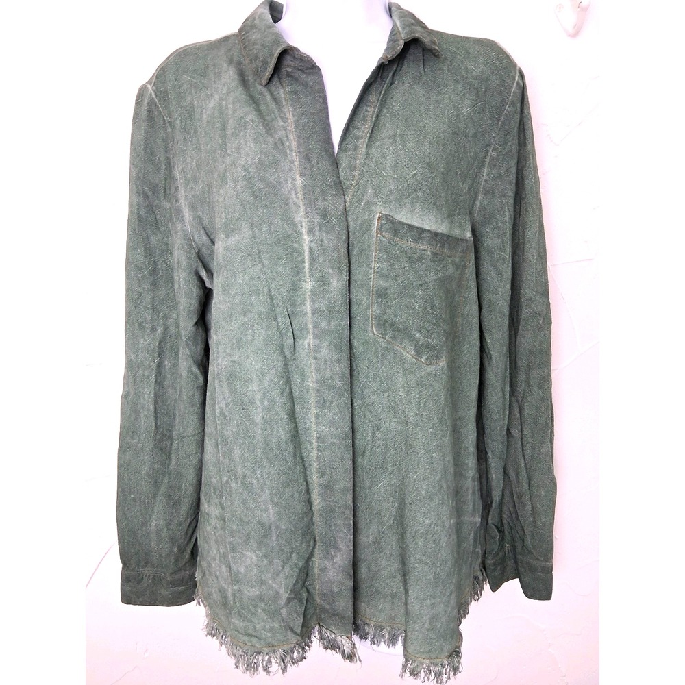 Umgee Usa Linen‎ Blend Patina Dyed Long Sleeve Top Size Medium Raw Hem Boho